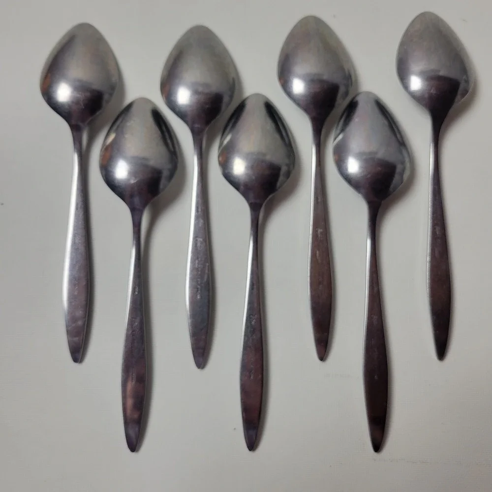 Vtg Ekco Eterna Santiago Stainless Place Soup Spoons Set of 7 Floral Rose Japan